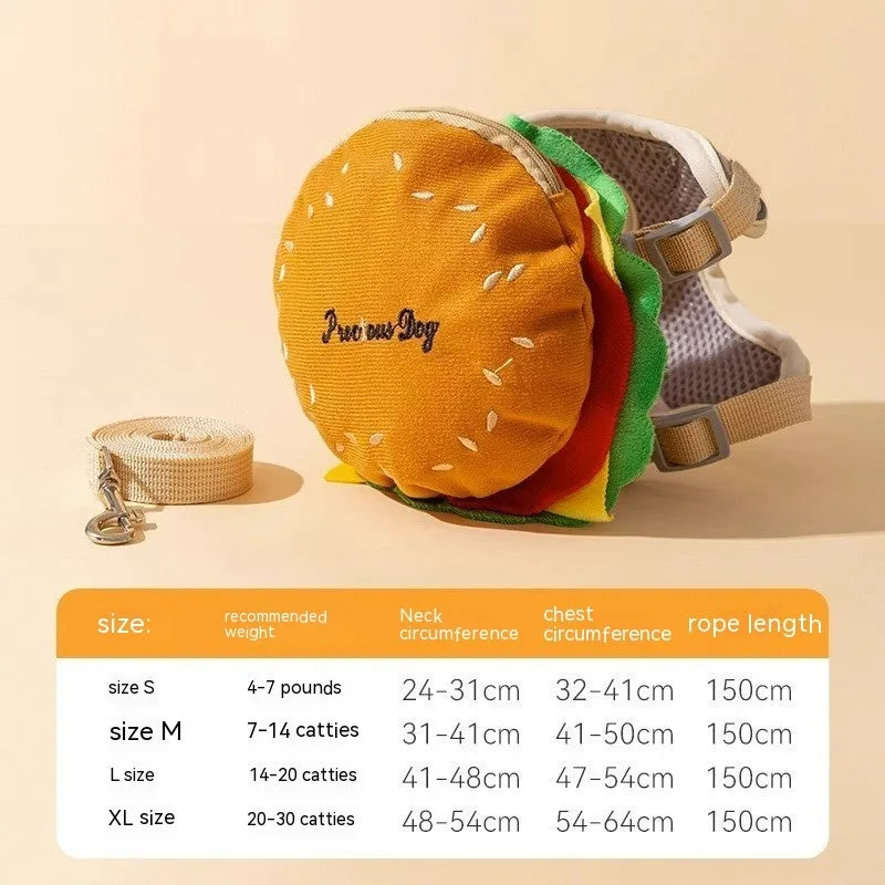Cute Pet Burger Fries Backpack Rope Leash