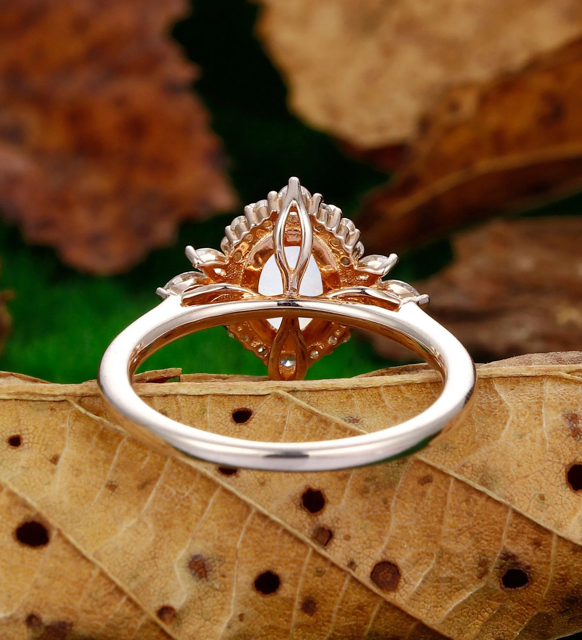 Dainty Oval Cut 1.5CT Opal Engagement Ring Milgrain Halo Moissanite Bridal Anniversary Ring
