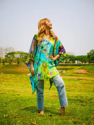 Dancing Colors Poncho Hand Dyed Tunic Kaftan Blouse Oversize Top