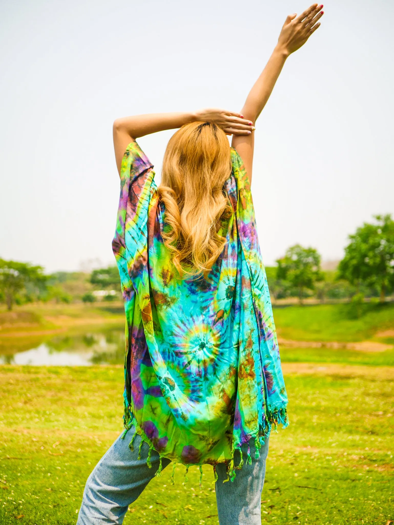 Dancing Colors Poncho Hand Dyed Tunic Kaftan Blouse Oversize Top