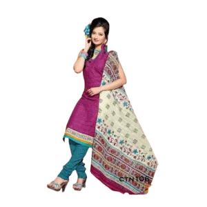 Dark Pink and cyan Cotton Printed Salwar Kameez Dress Material