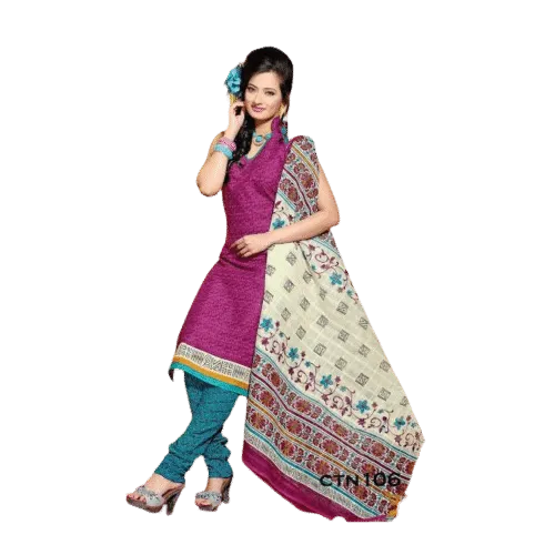 Dark Pink and cyan Cotton Printed Salwar Kameez Dress Material