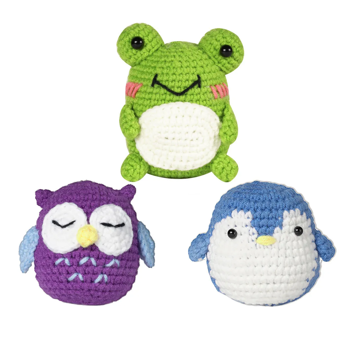 Dasonwin | Crochet Kit for | 3 Pattern Animals-Owl/ Penguin/ Frog