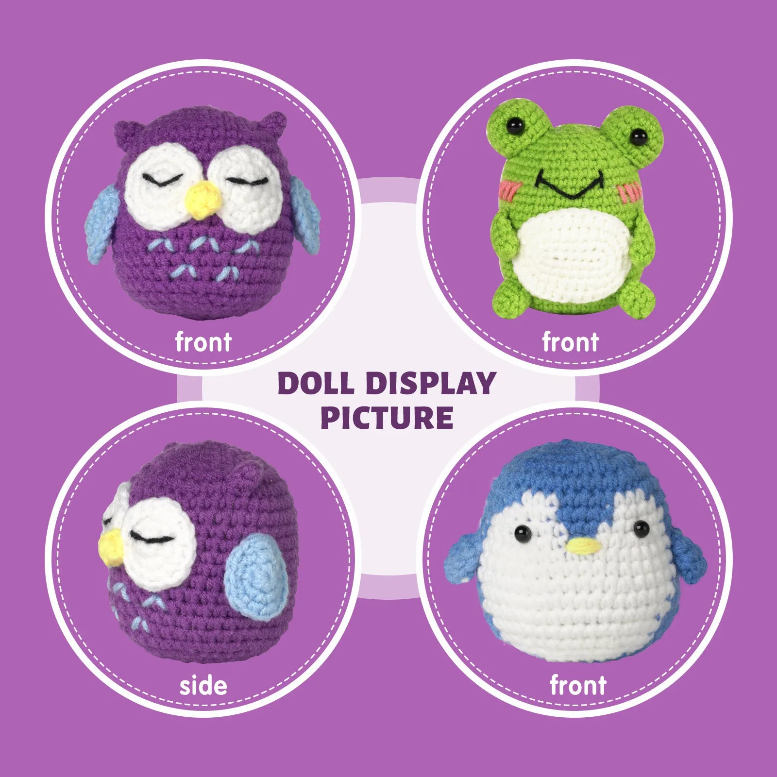 Dasonwin | Crochet Kit for | 3 Pattern Animals-Owl/ Penguin/ Frog