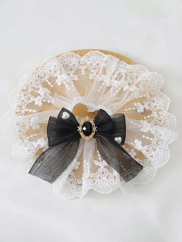 Deep Blue Lolita Bracelet Polyester Accessory Bow Jeweled Lace Bows Lolita Accessories