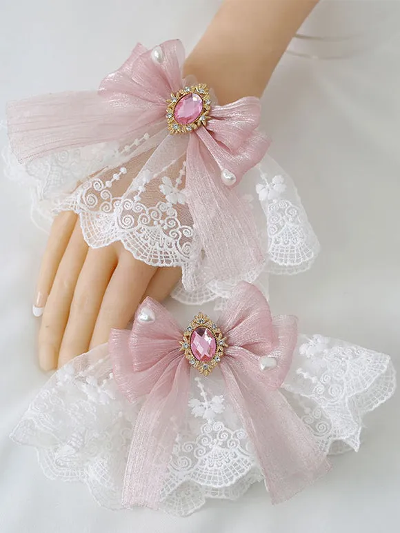 Deep Blue Lolita Bracelet Polyester Accessory Bow Jeweled Lace Bows Lolita Accessories