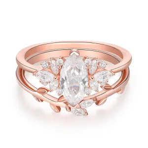 Delicate 1.00 Carat Marquise Cut Leaf Side Stone Moissanite Bridal Set Gifts For Women