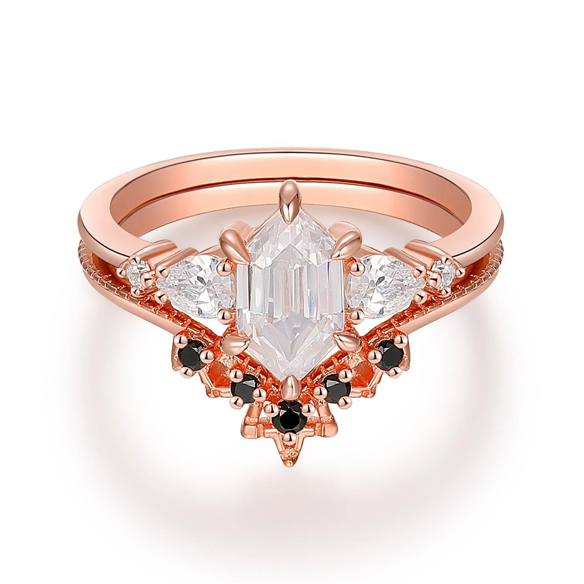 Delicate 1.1 Carat Hexagon Cut Side Stone Moissanite Bridal Set Gifts For Women