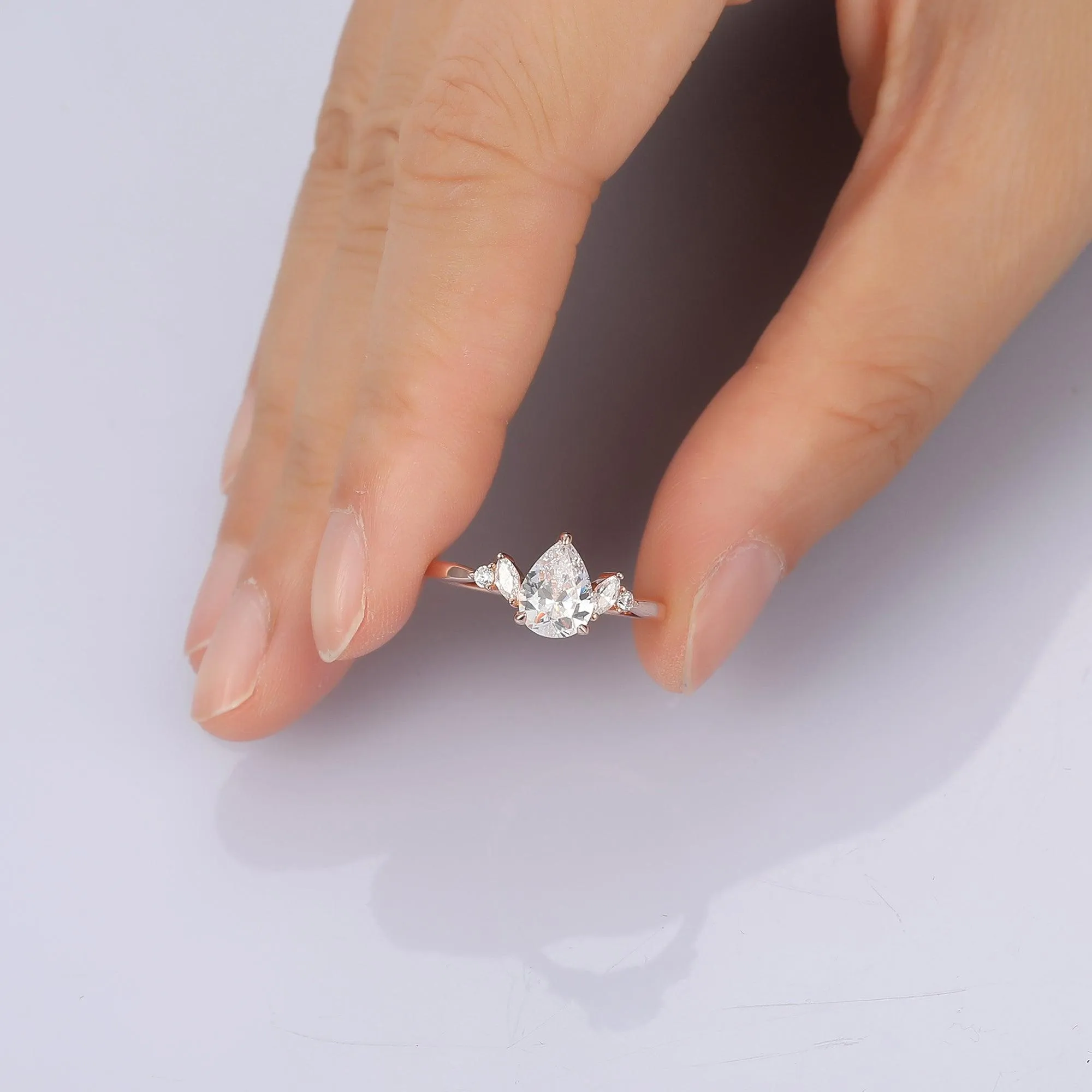 Delicate 1.3 Carat Pear Cut Side Stone Moissanite Engagement Ring Gifts For Her