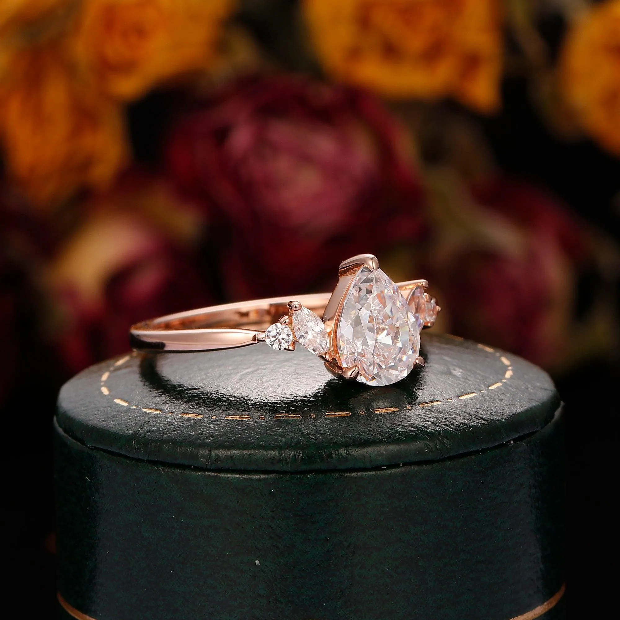 Delicate 1.3 Carat Pear Cut Side Stone Moissanite Engagement Ring Gifts For Her