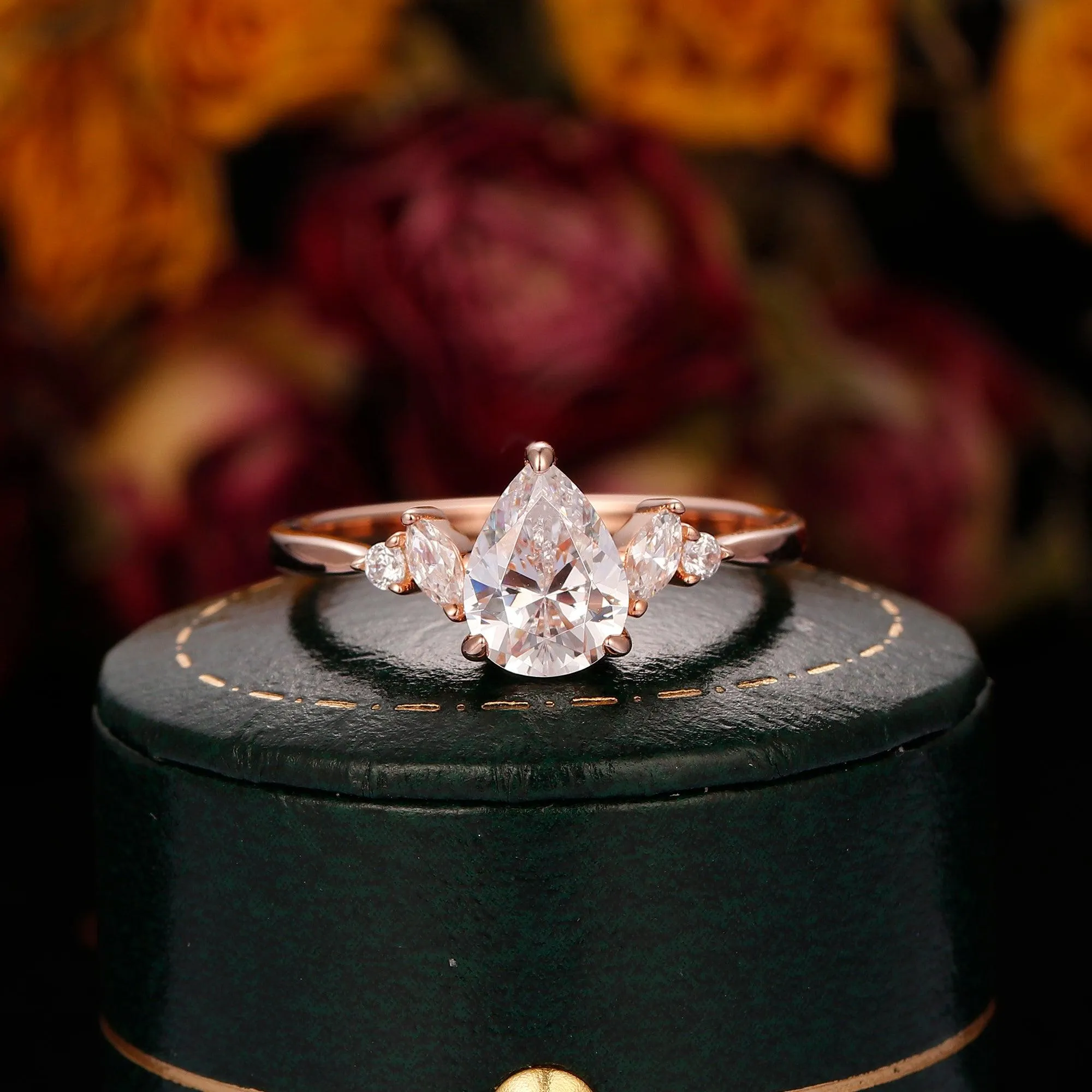 Delicate 1.3 Carat Pear Cut Side Stone Moissanite Engagement Ring Gifts For Her