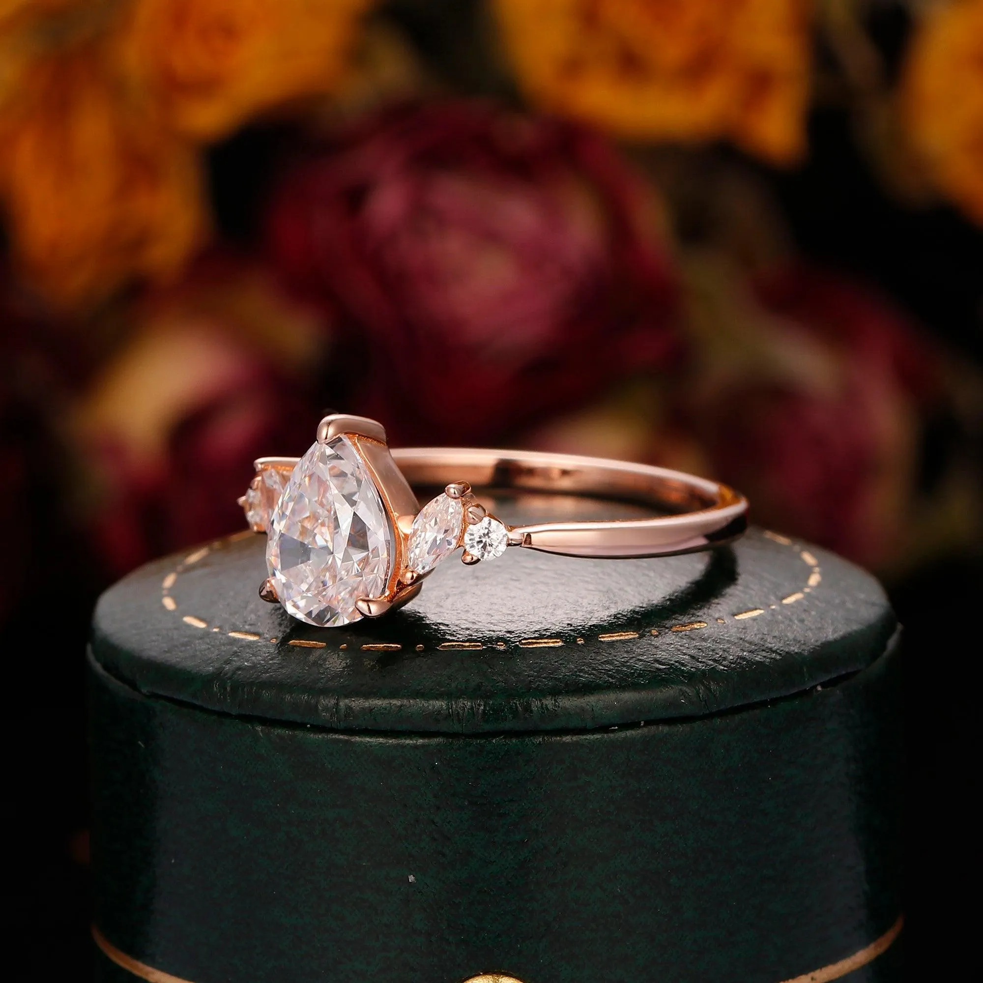 Delicate 1.3 Carat Pear Cut Side Stone Moissanite Engagement Ring Gifts For Her