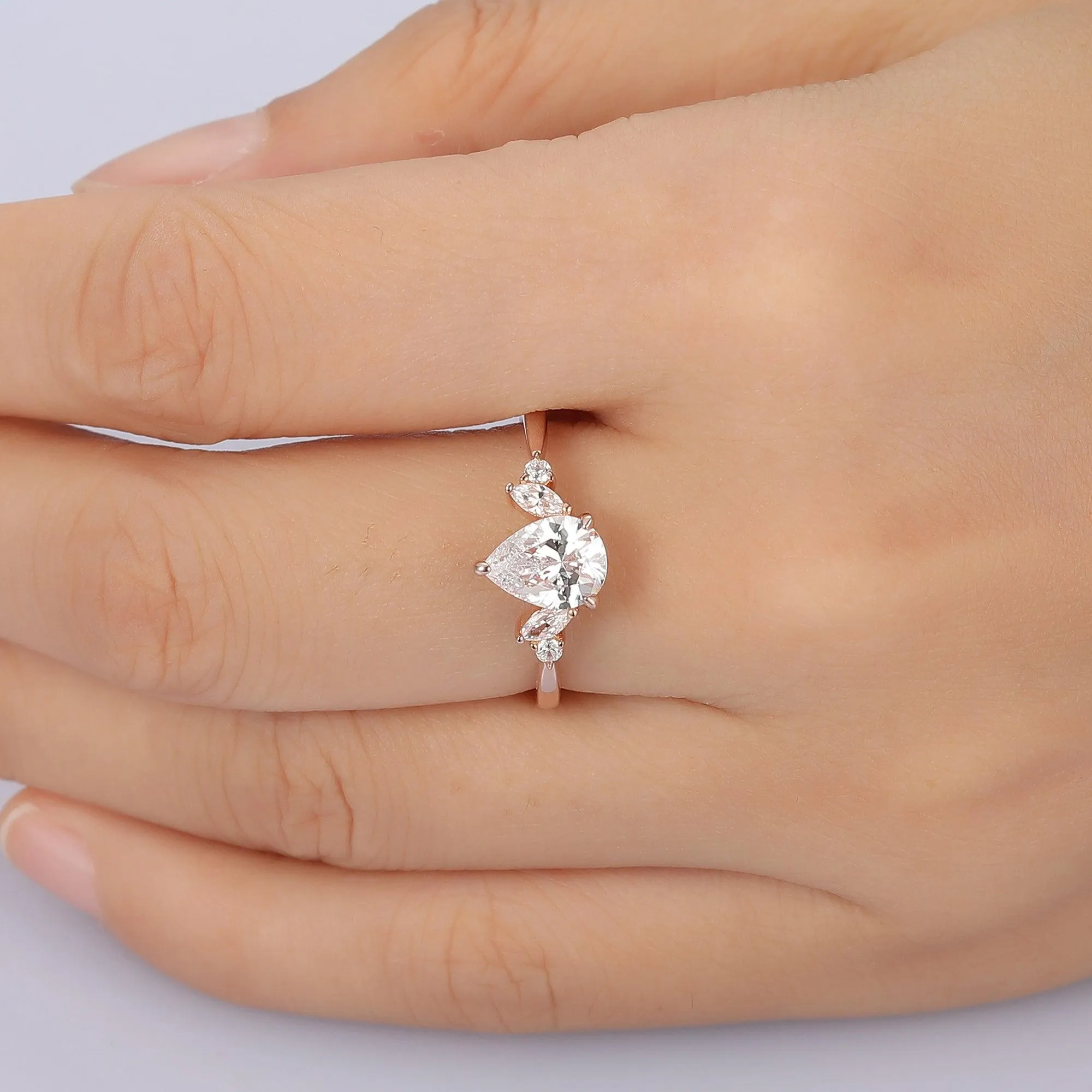 Delicate 1.3 Carat Pear Cut Side Stone Moissanite Engagement Ring Gifts For Her
