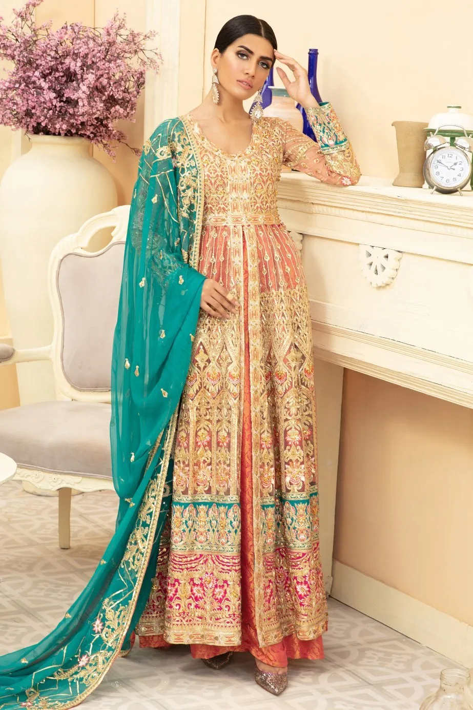 Designer Chiffon Long Frock with Embroidery #Y6076