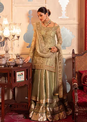 Designer Golden Nikah Dress in Lehenga Shirt #WN104