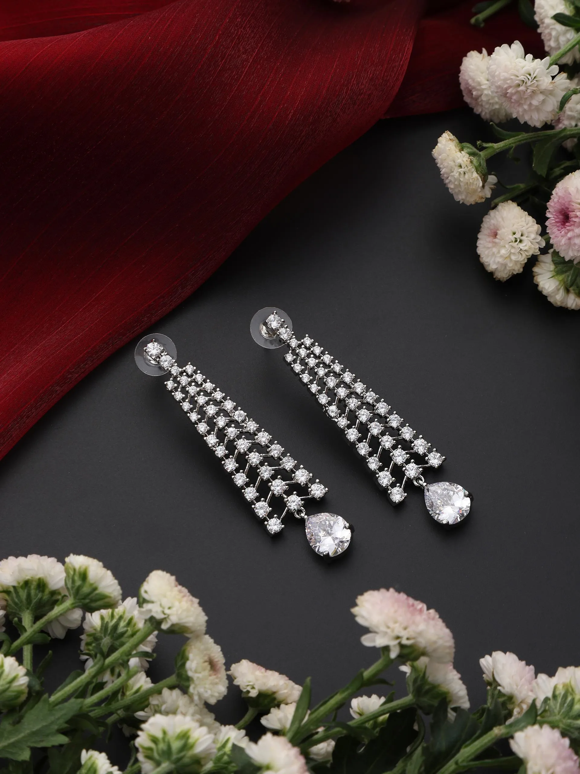 Diamond Lines With White Blue Drop Earring