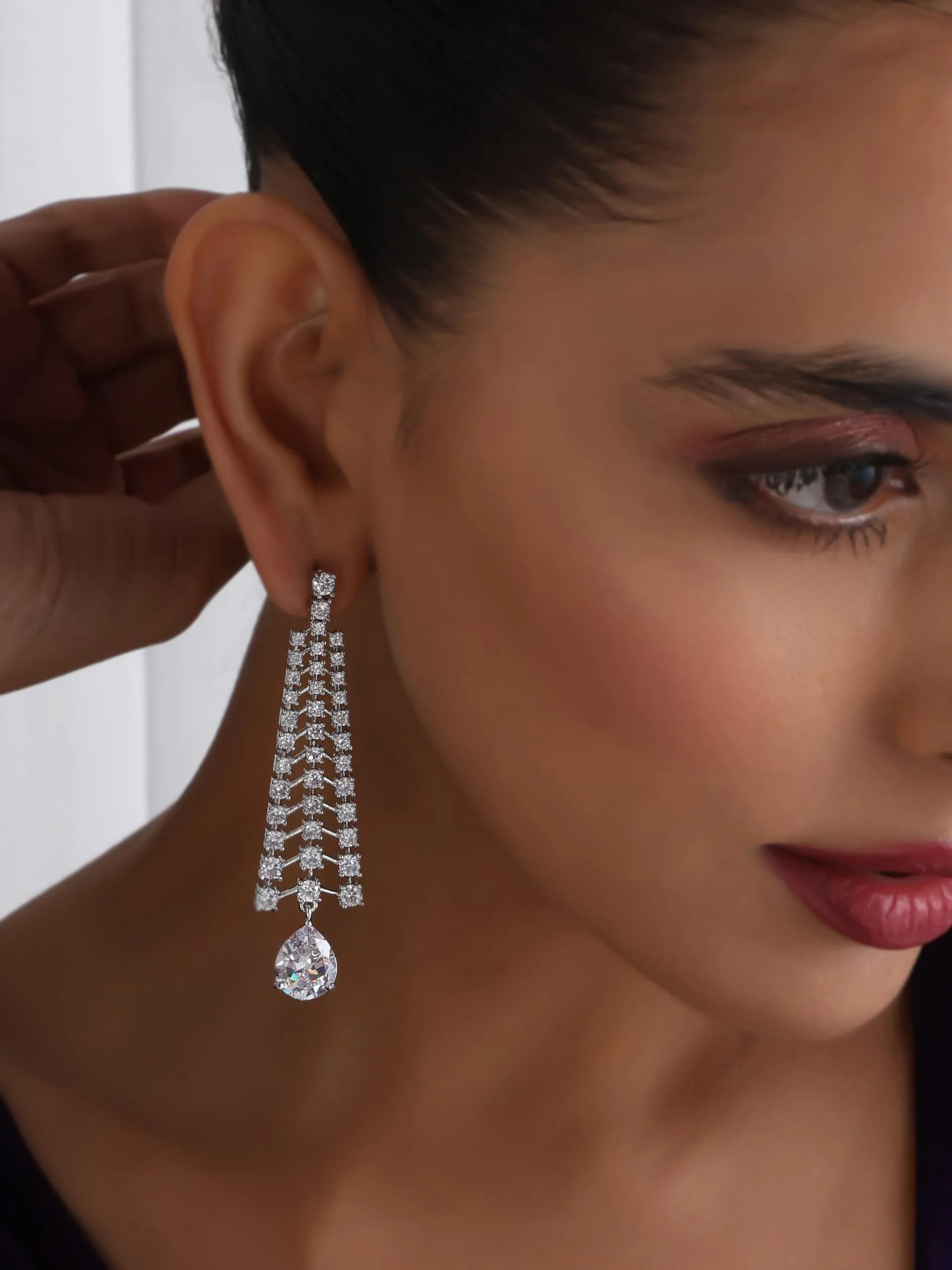 Diamond Lines With White Blue Drop Earring