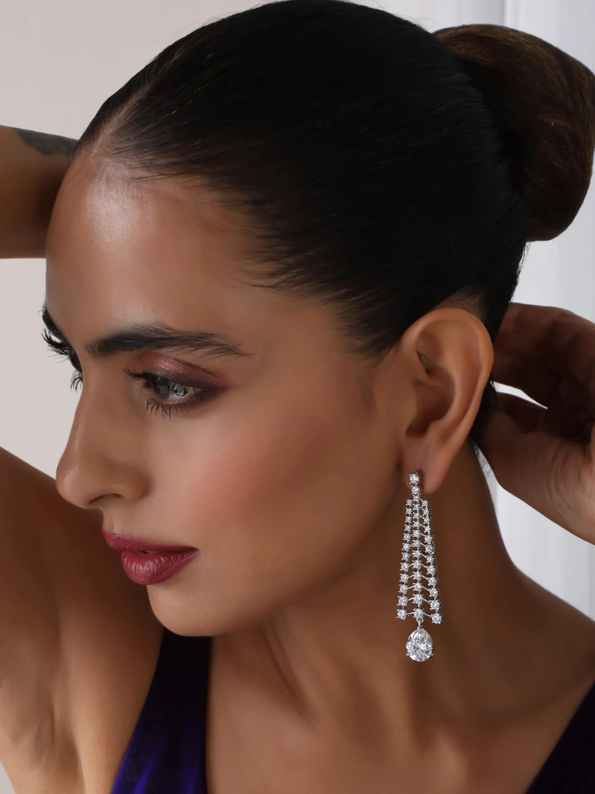 Diamond Lines With White Blue Drop Earring