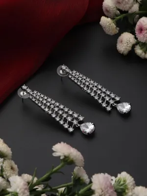 Diamond Lines With White Blue Drop Earring