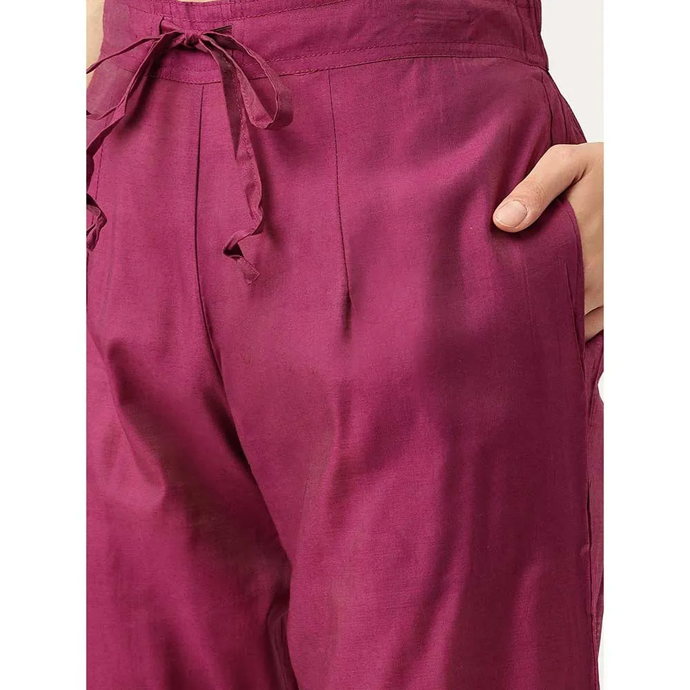 Divena Chanderi Kurta, Trouser With Inner And Dupatta- Wine (Set of 4)