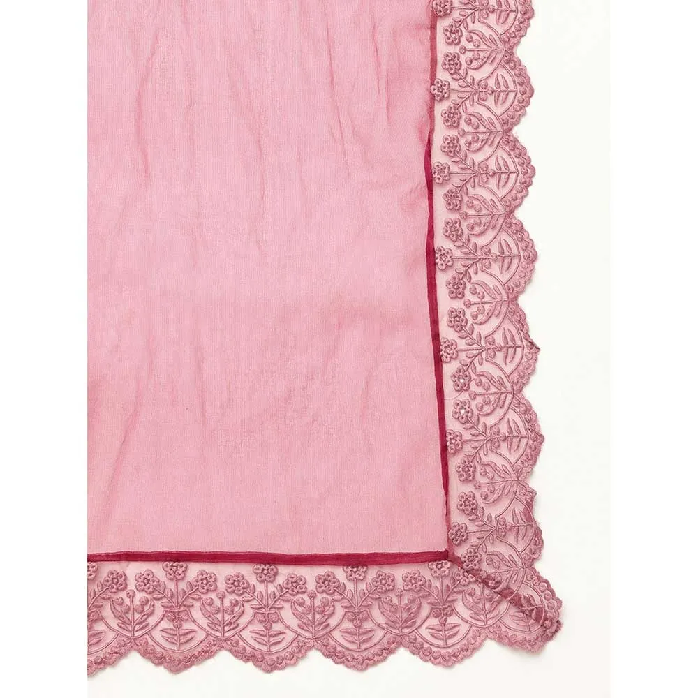 Divena Chanderi Kurta, Trouser With Inner And Dupatta- Wine (Set of 4)