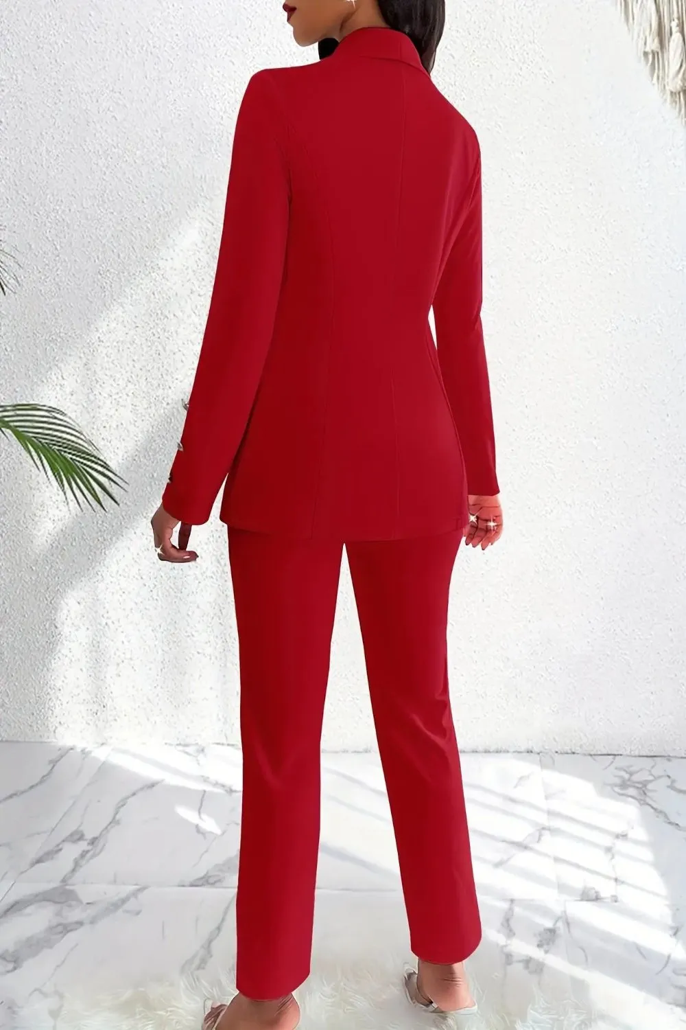 Double Breasted Shawl Collar Blazer and High Waist Pant Suit
