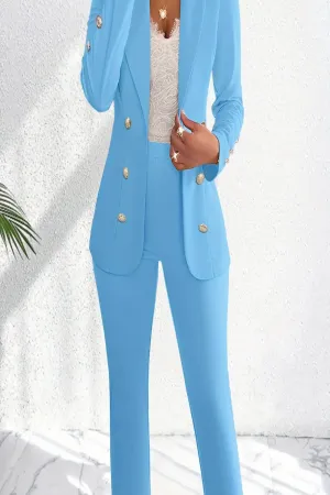 Double Breasted Shawl Collar Blazer and High Waist Pant Suit