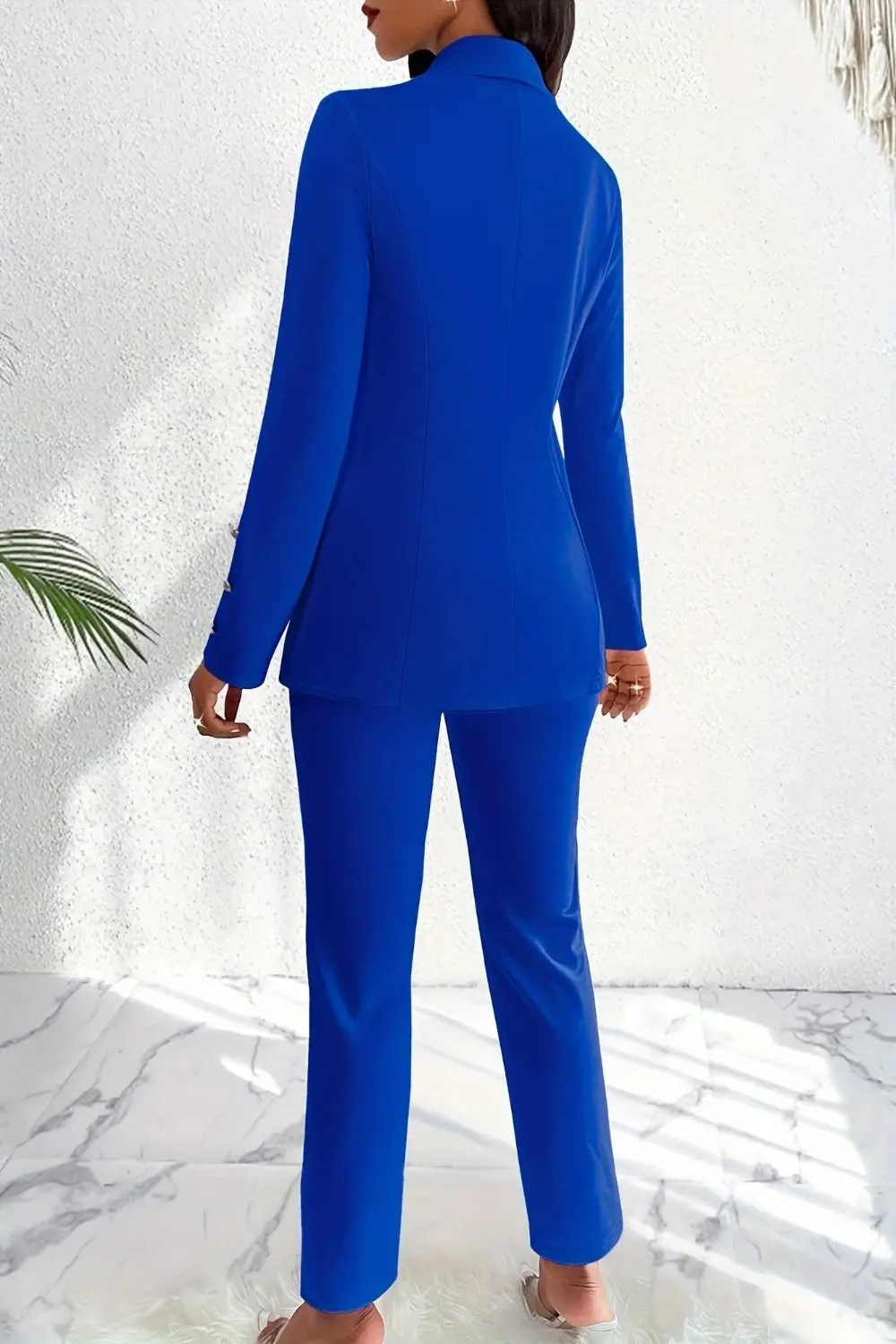 Double Breasted Shawl Collar Blazer and High Waist Pant Suit