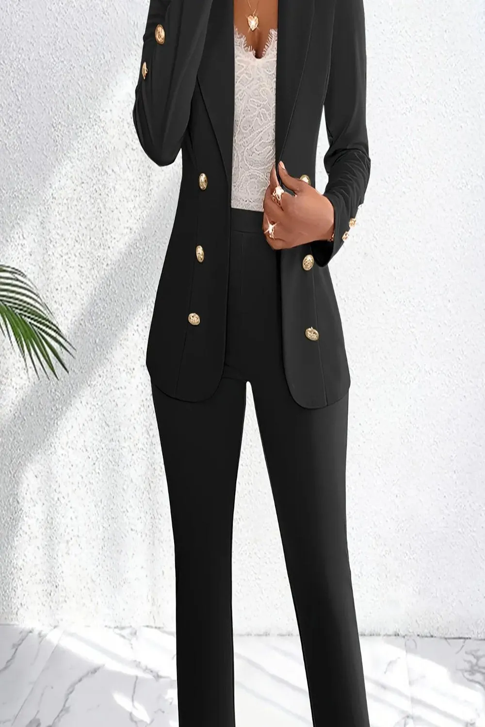 Double Breasted Shawl Collar Blazer and High Waist Pant Suit
