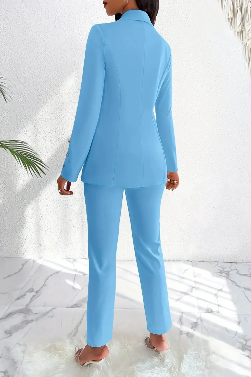 Double Breasted Shawl Collar Blazer and High Waist Pant Suit