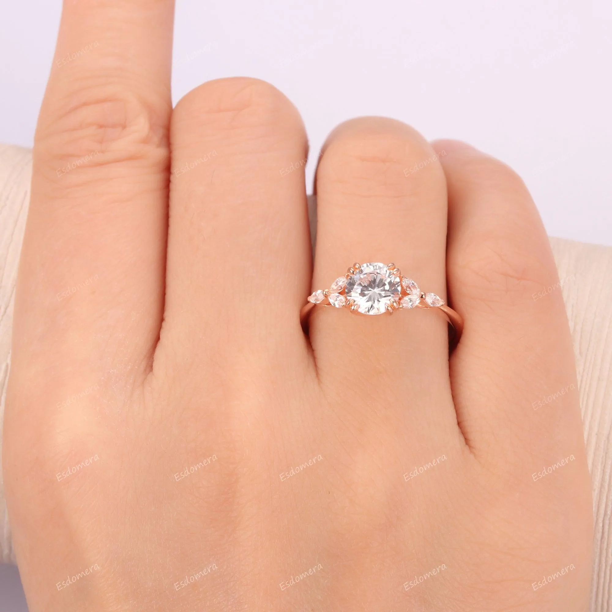 Double Prongs 1CT Round Cut Moisssanite Promise Anniversary Ring Marquise Cut Moissanites Cluster Engagement Ring