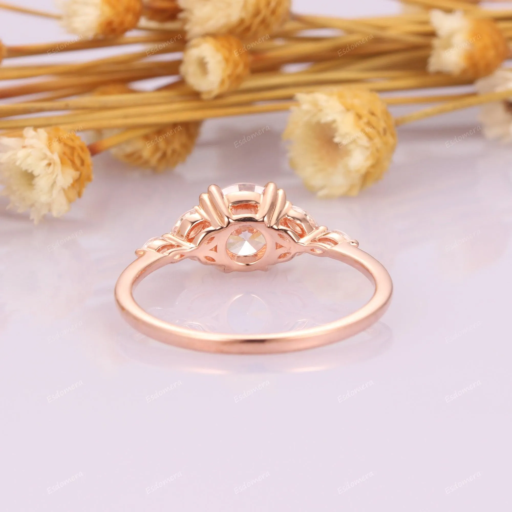 Double Prongs 1CT Round Cut Moisssanite Promise Anniversary Ring Marquise Cut Moissanites Cluster Engagement Ring