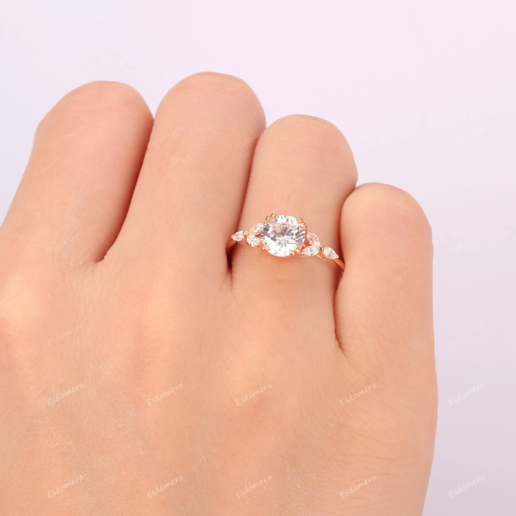 Double Prongs 1CT Round Cut Moisssanite Promise Anniversary Ring Marquise Cut Moissanites Cluster Engagement Ring