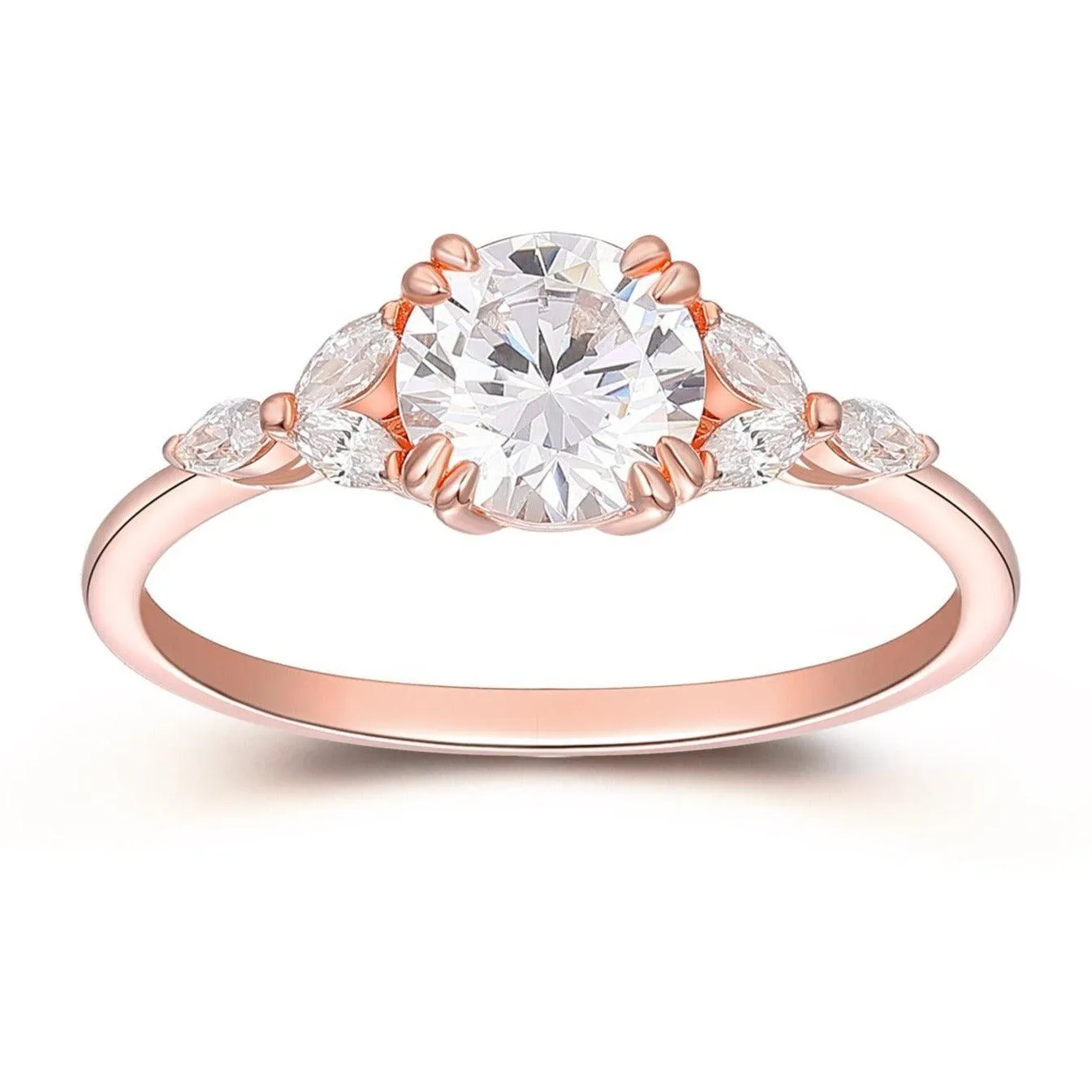 Double Prongs 1CT Round Cut Moisssanite Promise Anniversary Ring Marquise Cut Moissanites Cluster Engagement Ring