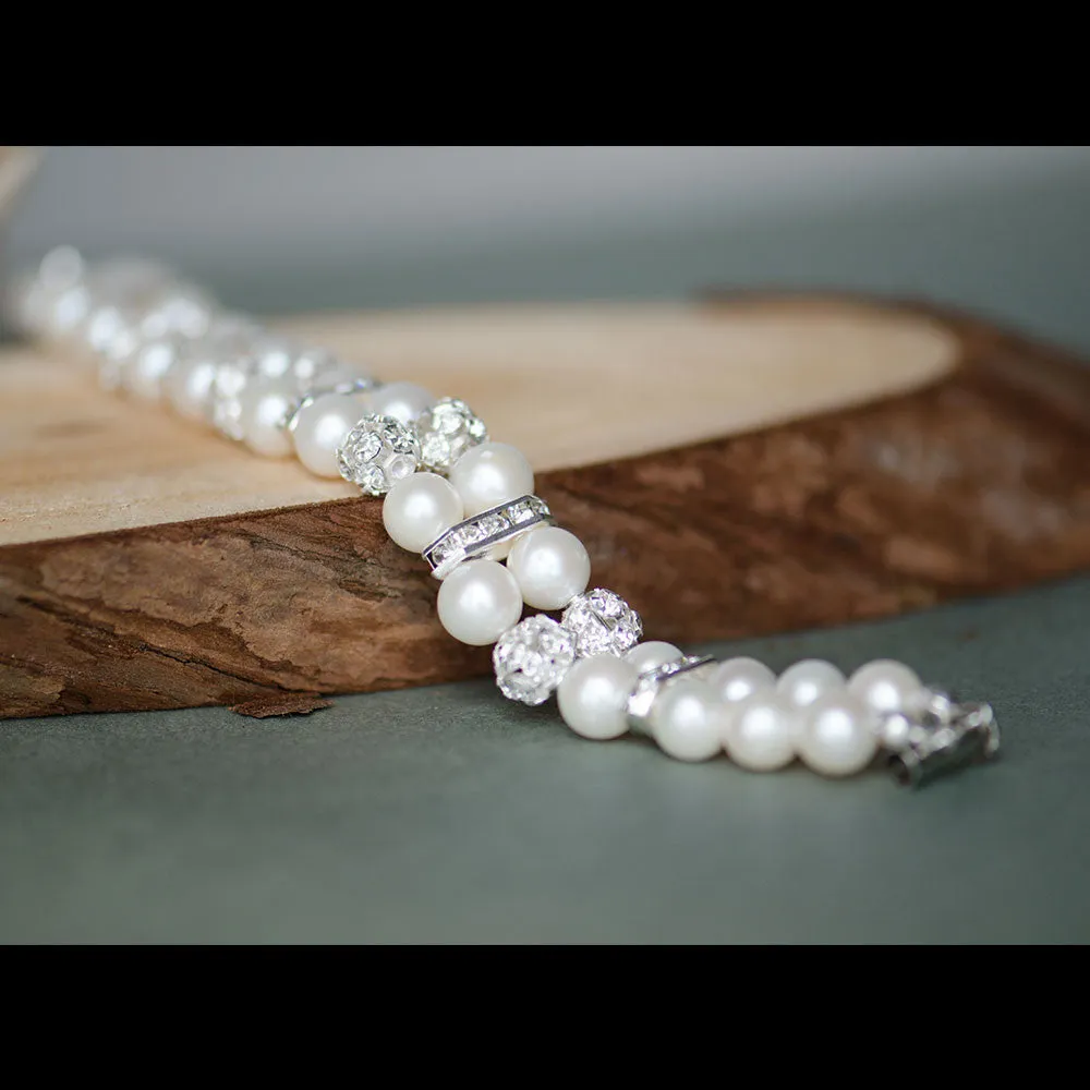 Double Rows Freshwater Pearls Sparkling Wedding Bracelet, Bridal, Bridesmaids