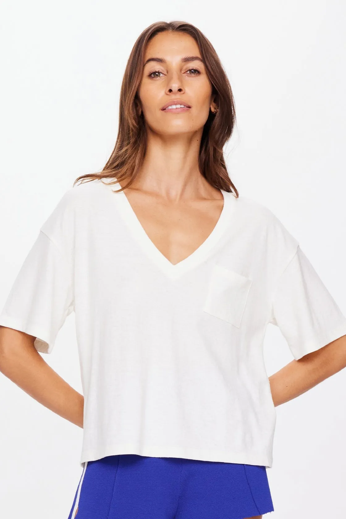 Elina V Neck Tee | White