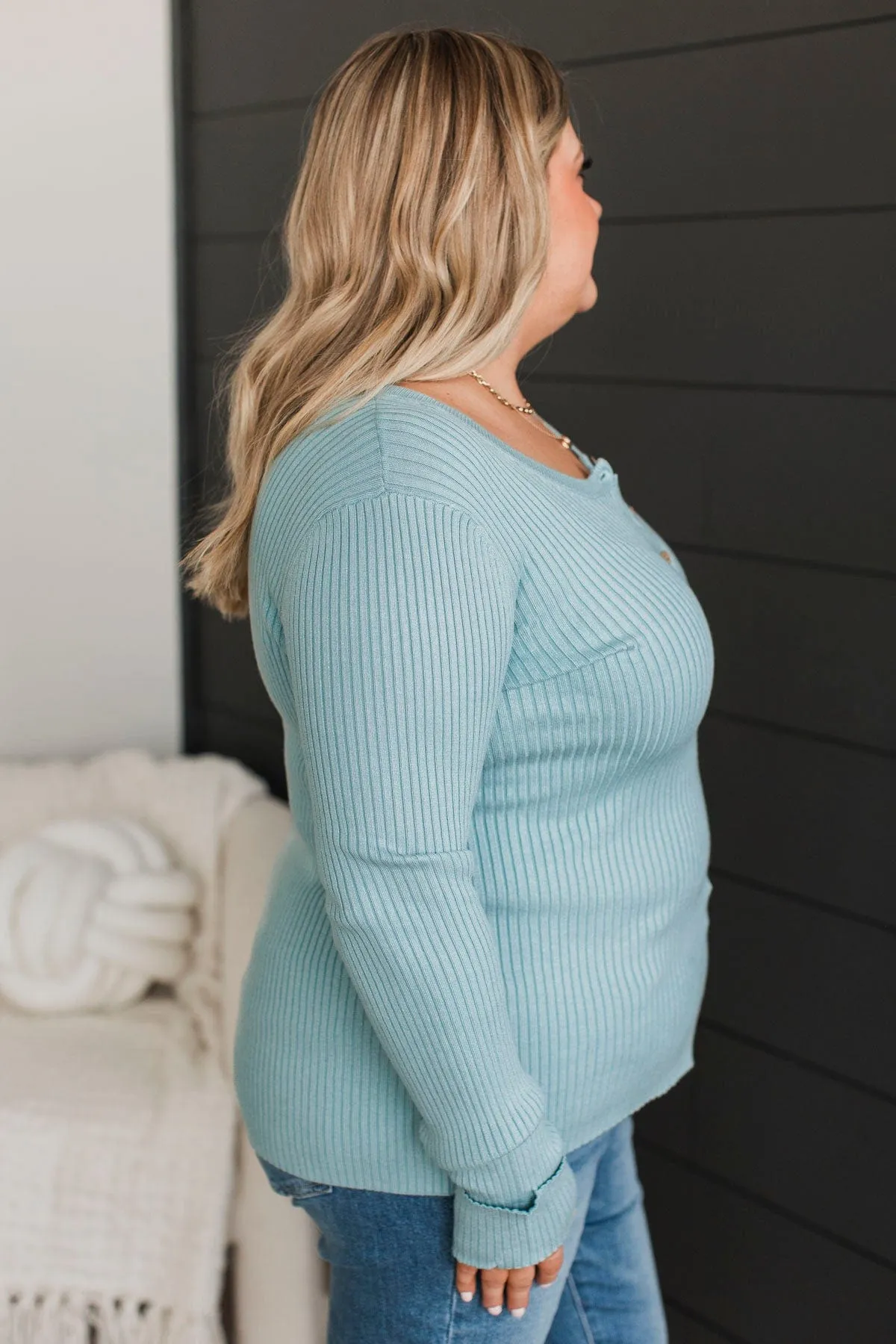 Endlessly Impressive Ribbed Knit Top- Pale Blue