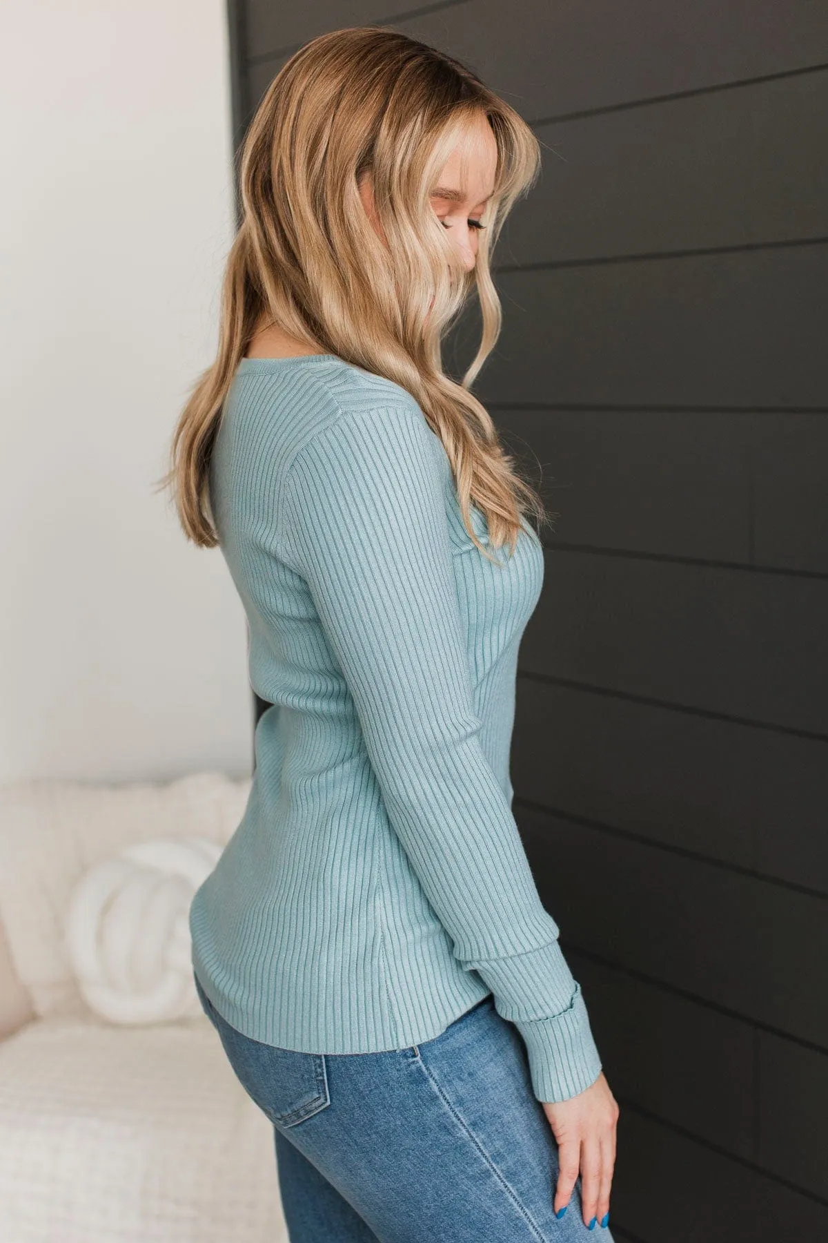 Endlessly Impressive Ribbed Knit Top- Pale Blue