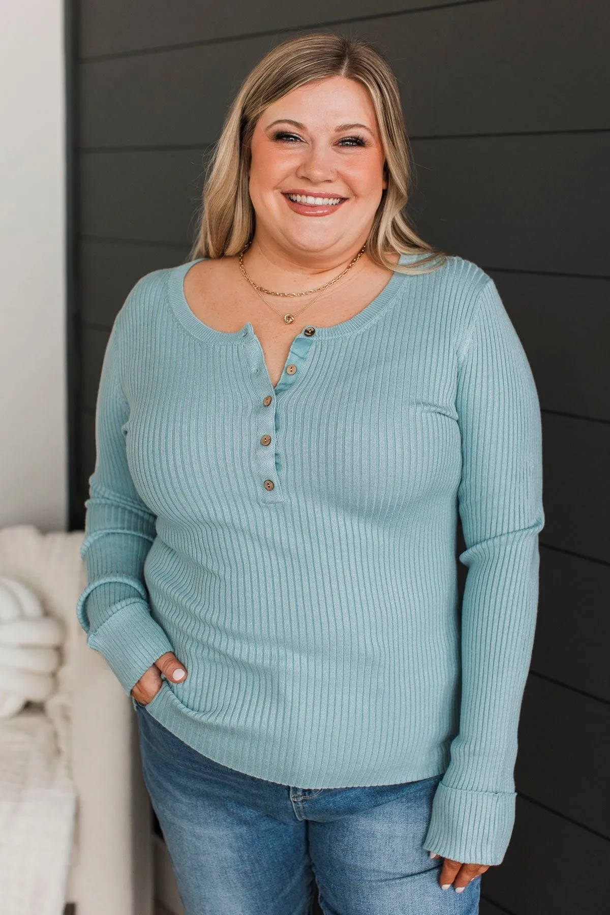 Endlessly Impressive Ribbed Knit Top- Pale Blue