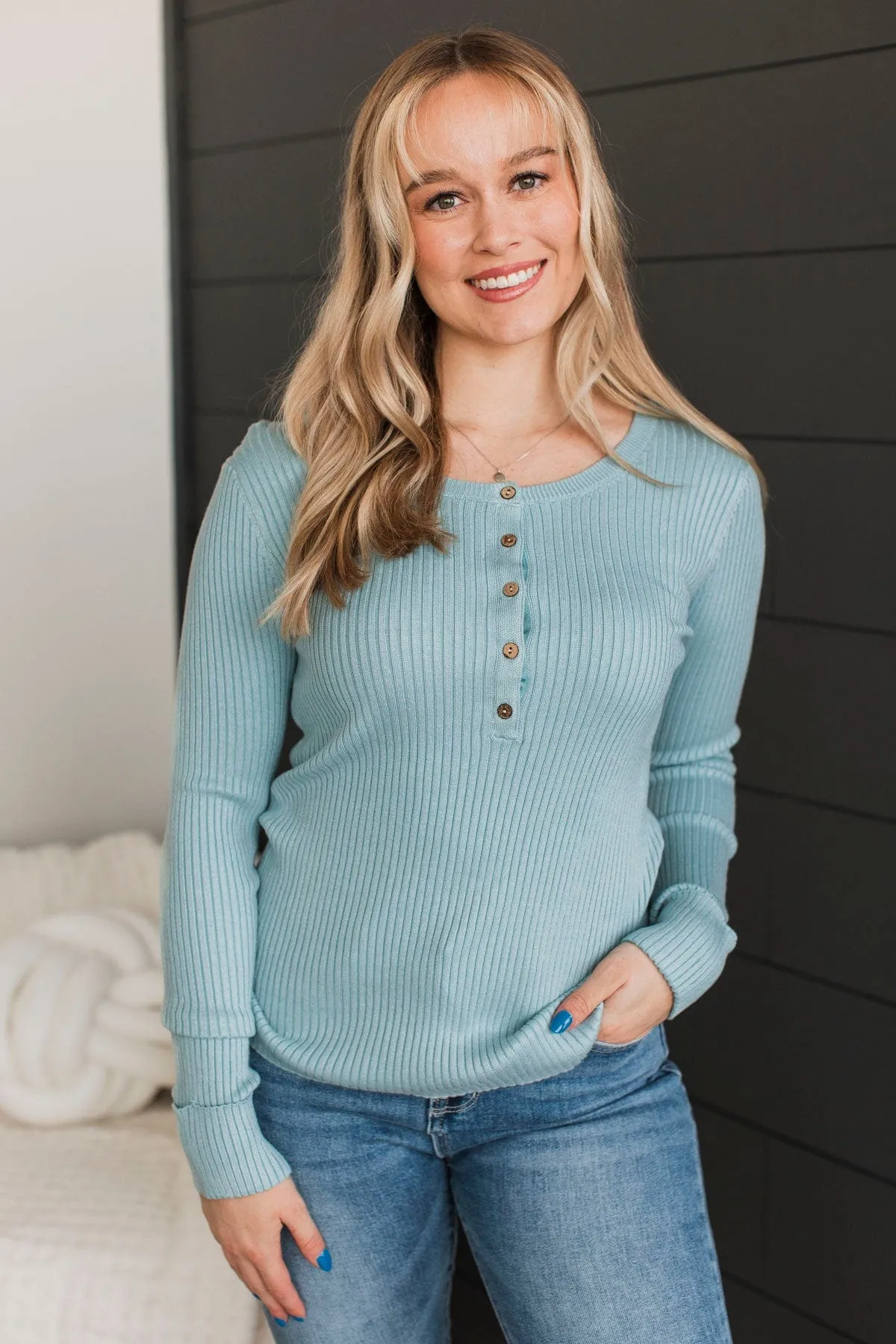 Endlessly Impressive Ribbed Knit Top- Pale Blue
