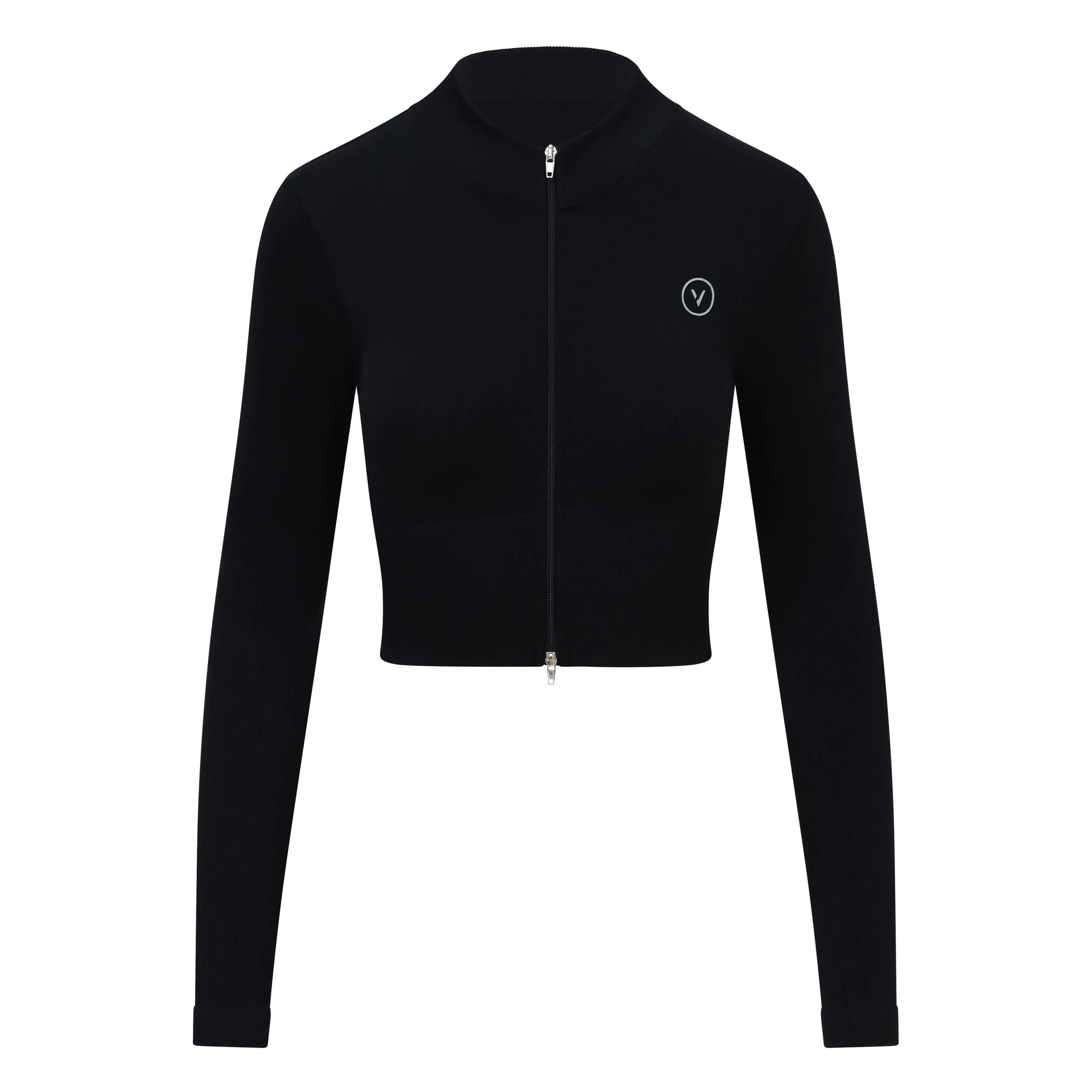 Essential Seamless Wide Rib LS Zip Top Black