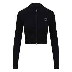 Essential Seamless Wide Rib LS Zip Top Black