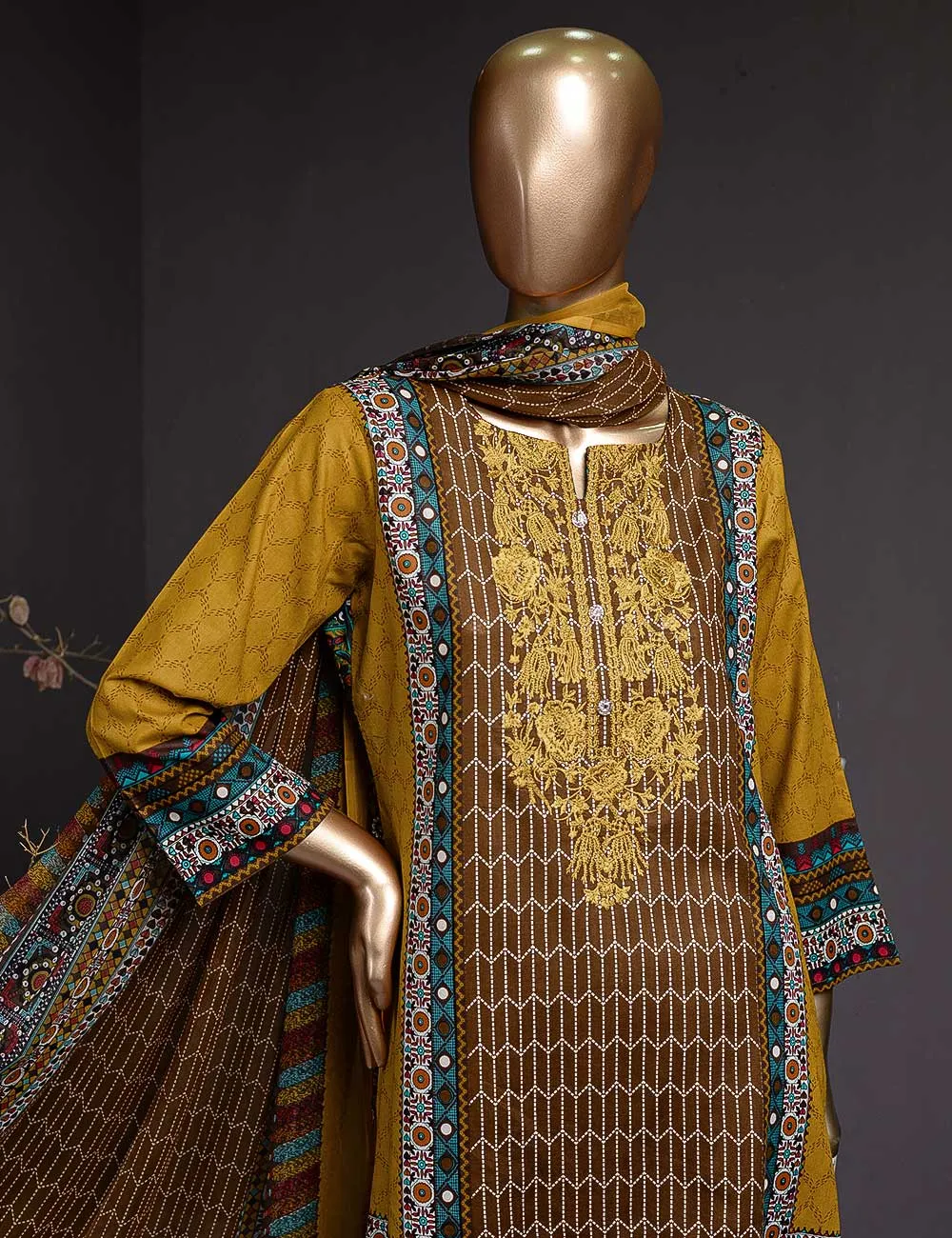Evren (DL-3b) 3 Pc Un-stitched Embroidered Lawn Dress with Chiffon Dupatta