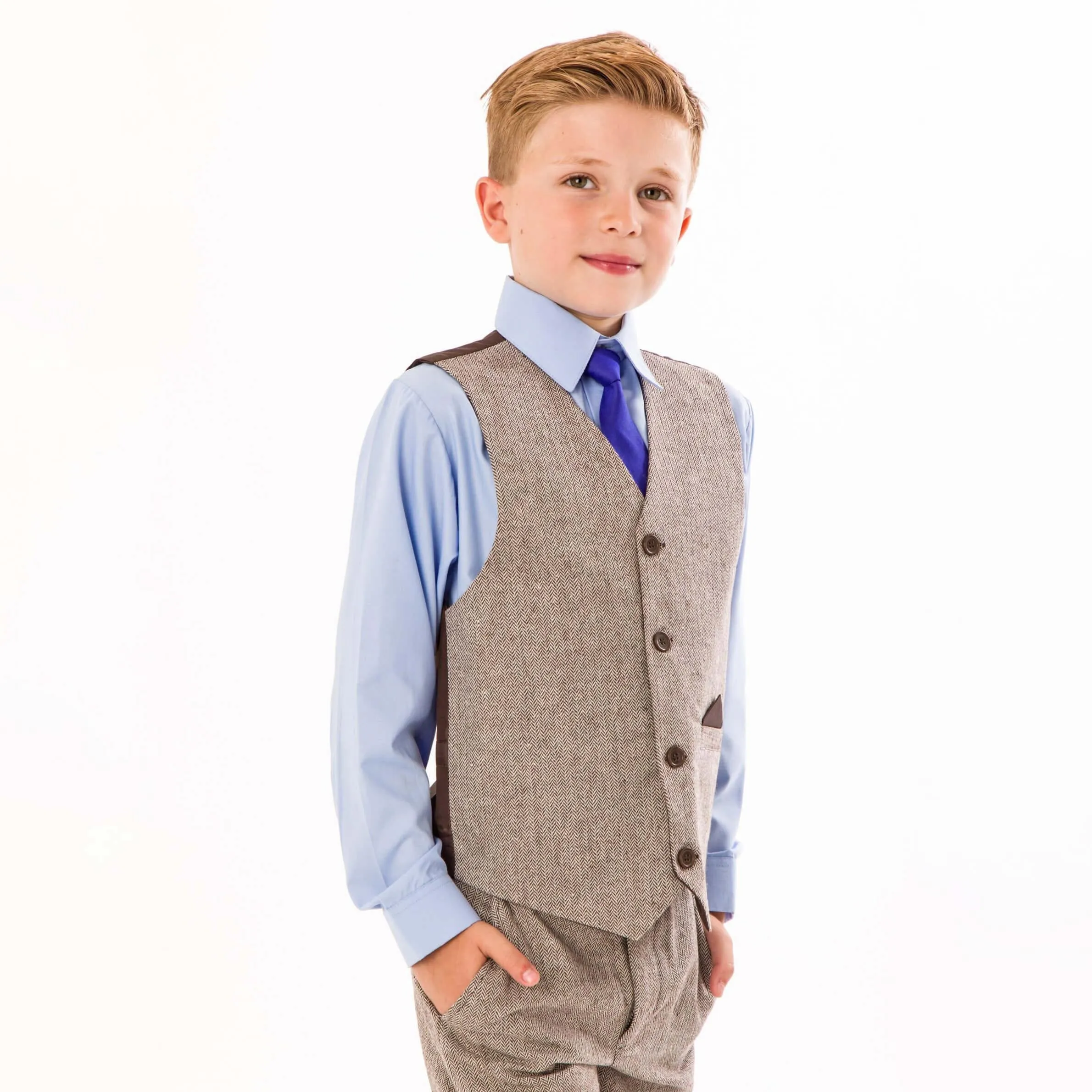 Finn - Brown Herringbone 4 Piece Suit