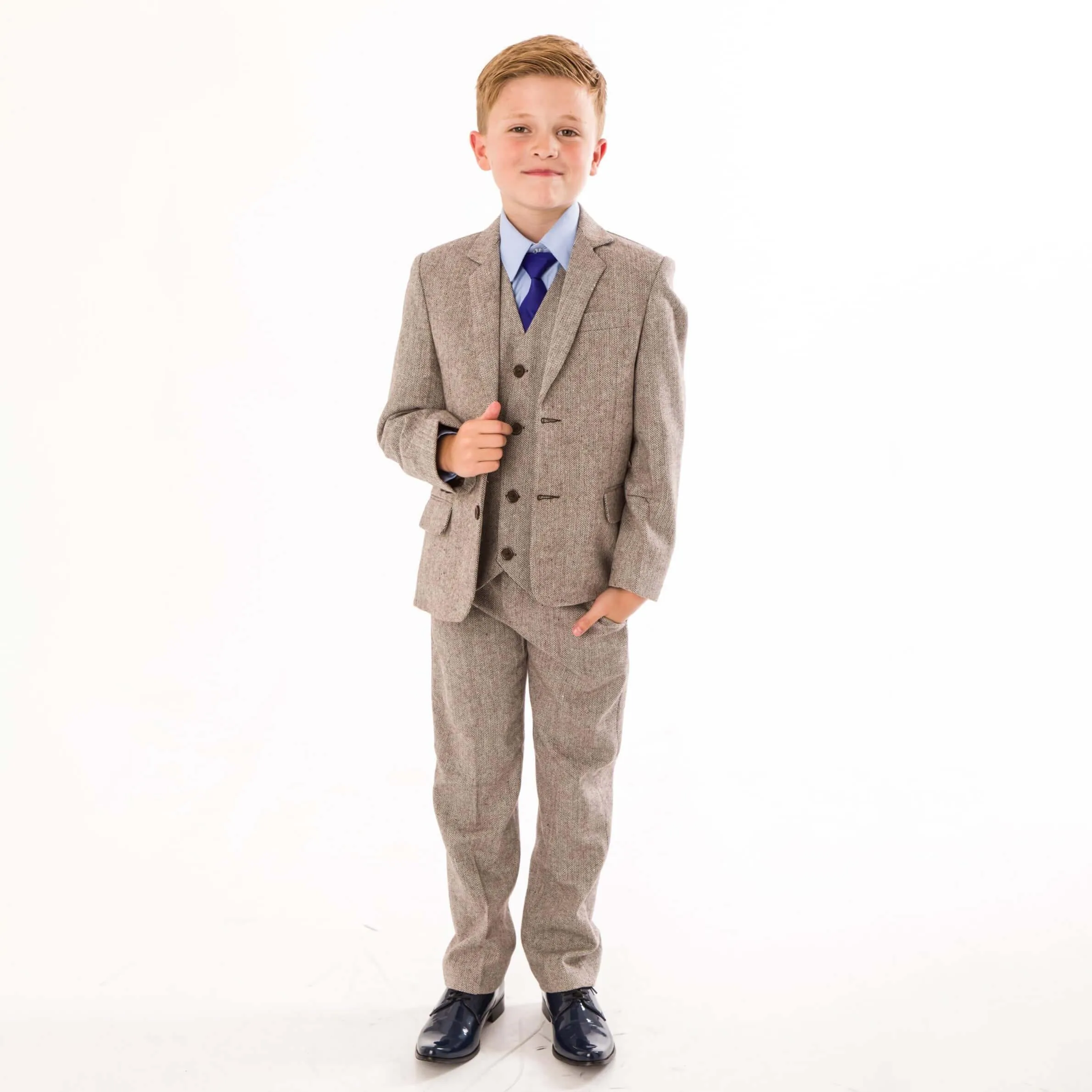 Finn - Brown Herringbone 5 Piece Suit