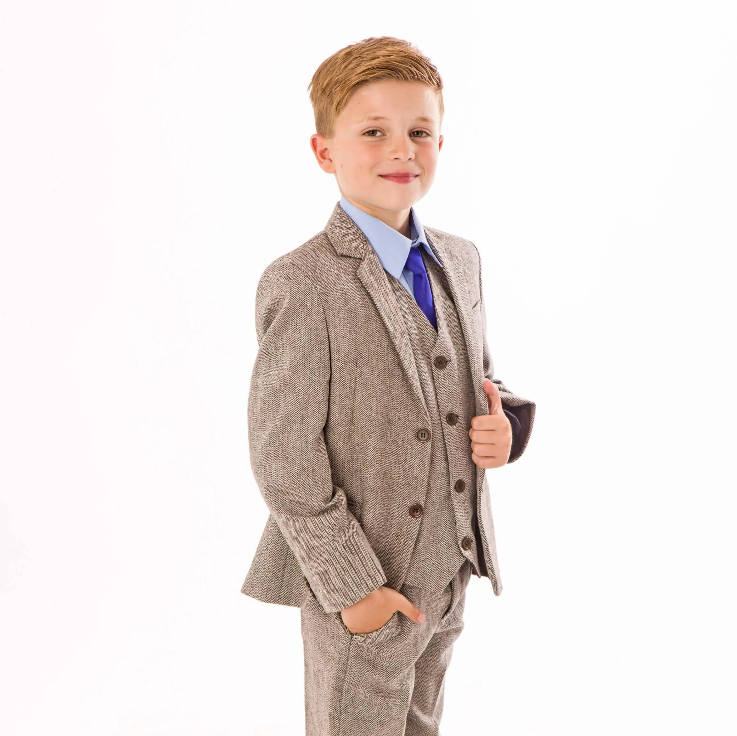 Finn - Brown Herringbone 5 Piece Suit