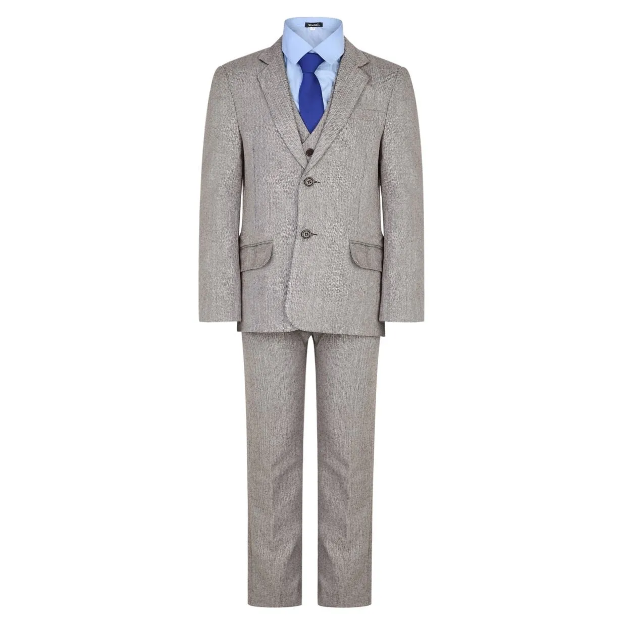 Finn - Brown Herringbone 5 Piece Suit
