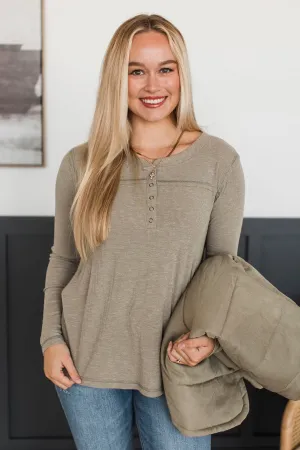 Fireside Memories Long Sleeve Top- Dusty Olive
