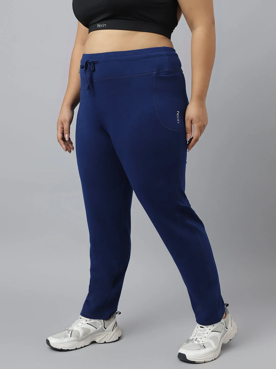 Fitkin Plus Size Ecofriendly Tencel Active Track Gym Straight Indigo Pants