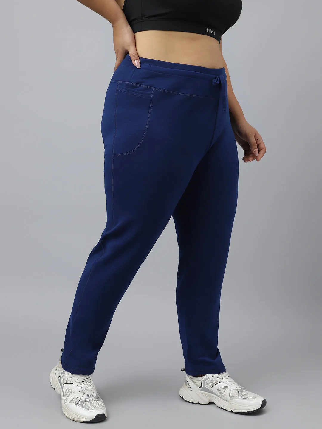 Fitkin Plus Size Ecofriendly Tencel Active Track Gym Straight Indigo Pants